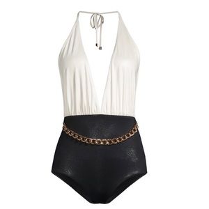 NWT Balmain
Draped Two-Tone Swimsuit Size 8